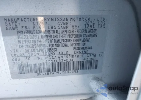 2018 Nissan Sentra S from USA, damaged, VIN 3N1AB7AP9JY205393